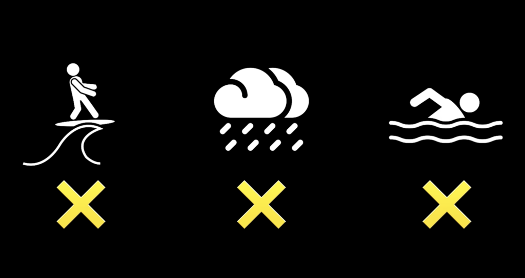 Insta360 レンズガーどは防水ではないという表示画像