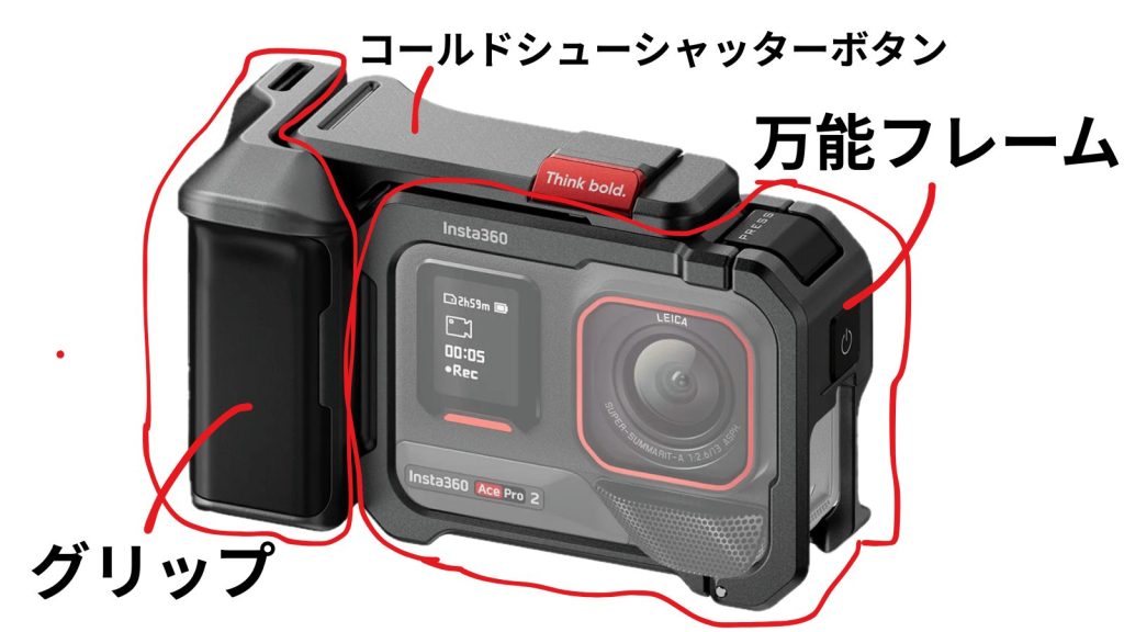 AcePro2ストリート撮影グリップの説明/グリップとコールドシューシャッターボタンと万能フレーム