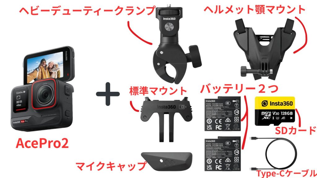 Insta360 AcePro2 バイク撮影キット内容物