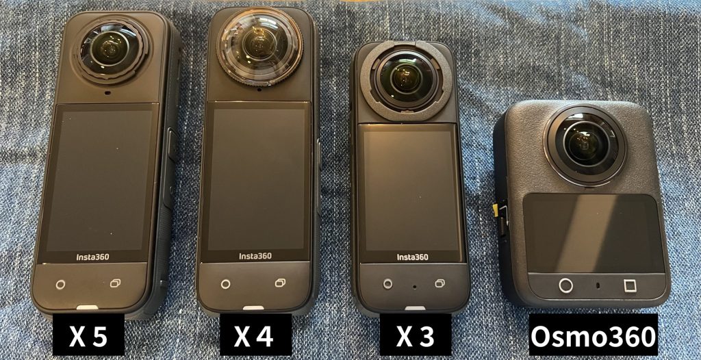 Insta360 X5 X4 X3
Osmo360 のカメラ画面の大きさを比べた画像