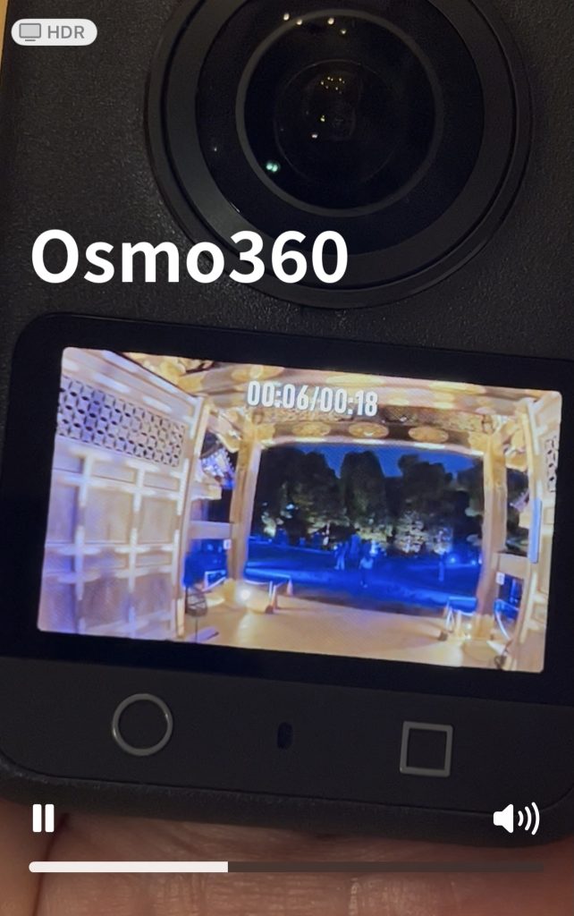 osmo360 本体画面が横にパノラマに映像が映る様子