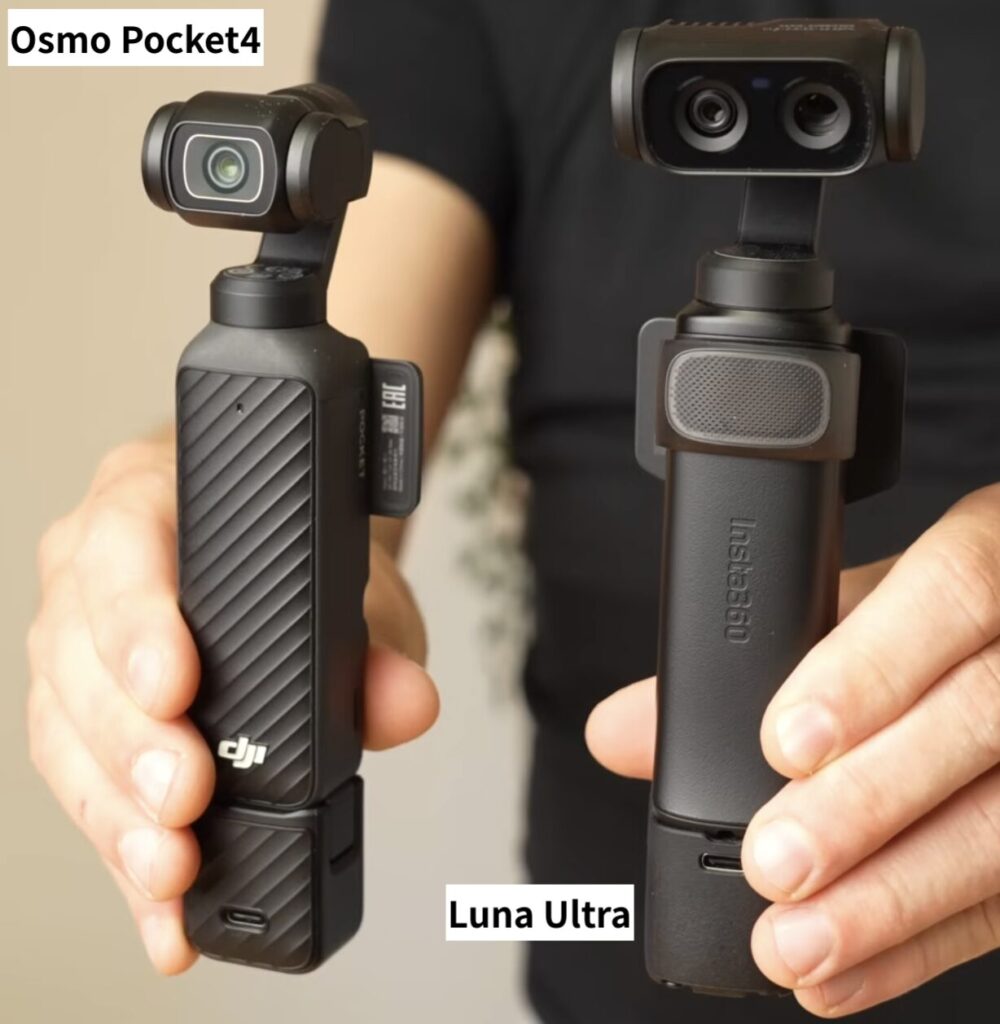 Luna UltraとOsmo Pocket 4 2つを並べて大きさをくれべてる